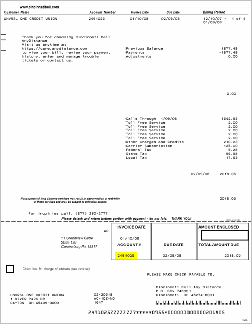 altafiber Telephone Bill